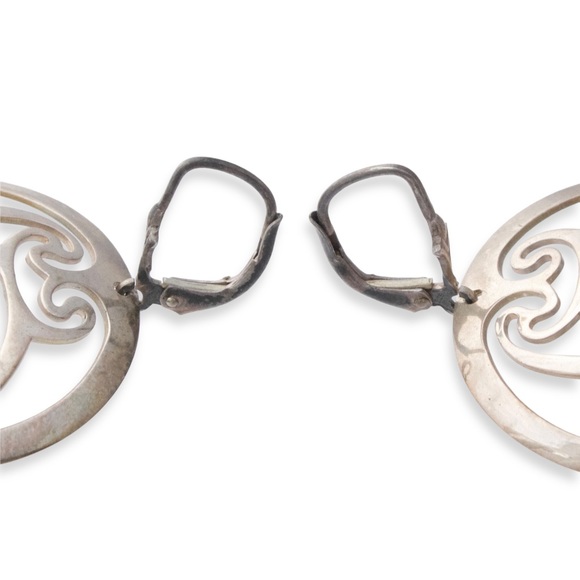 Vintage Celtic Sterling Silver Triskelion Leverback Earrings Triskele Spiral - Picture 3 of 4